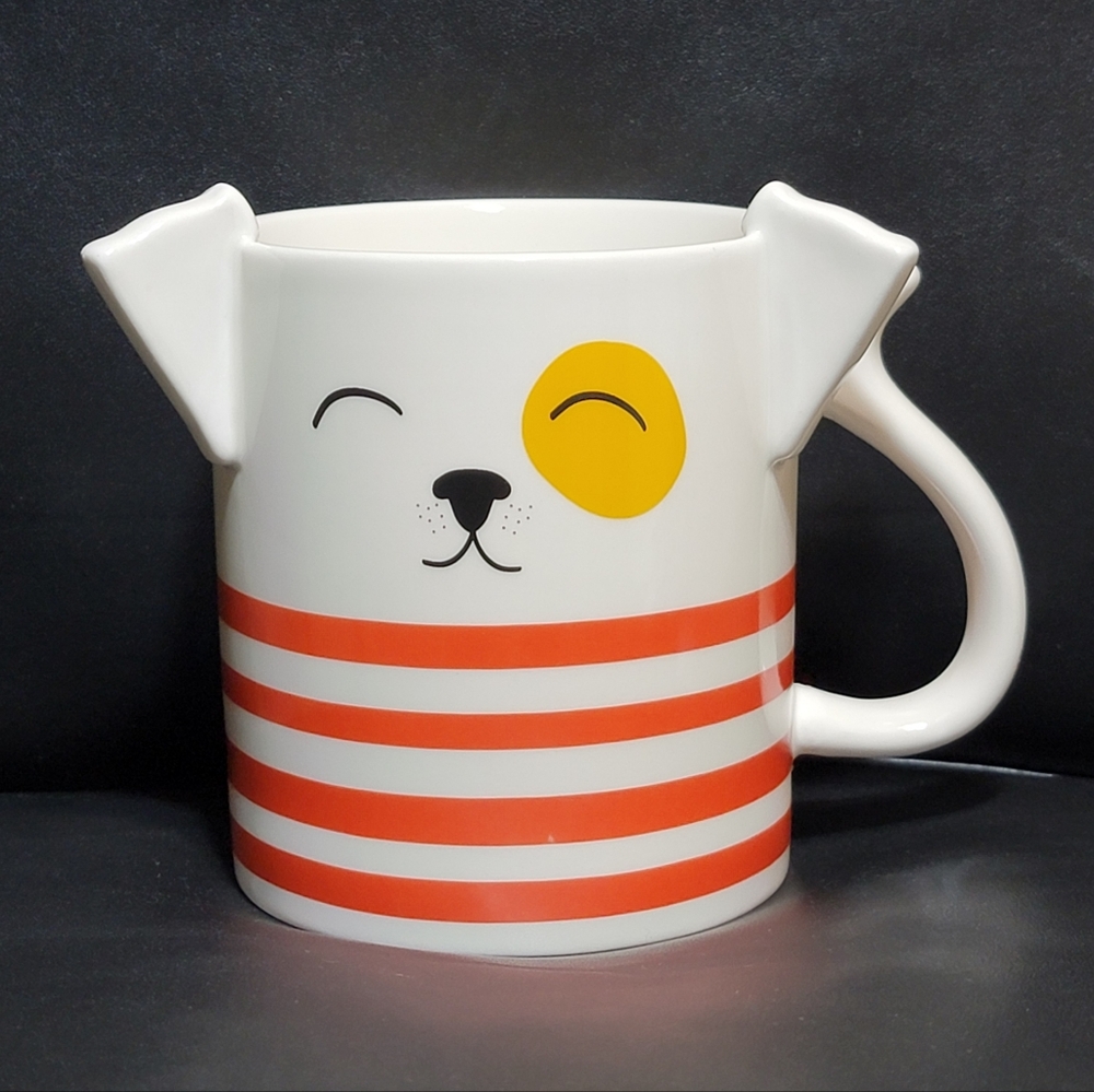 Vintage Parker Lane Winking Dog Mug Red White Striped 3D Figural Stoneware Cup